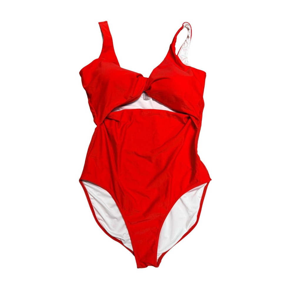Womens‎ Red Cutout Knot Front One Piece Swimsuit XL Pink Desert